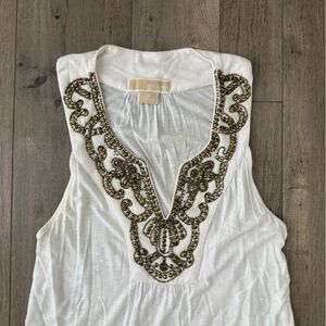 Michael Kors White Sleeveless Top with Gold Brass Embellishments